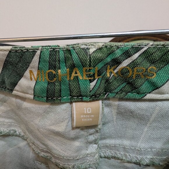 Michael Kors Palm Leaf Print Skinny Jeans Tropical Green/White Size 10 - Picture 3 of 3